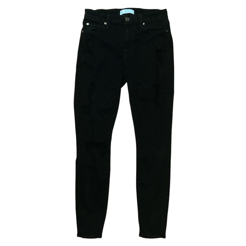 7 For All Mankind b(air) Mid-Rise Ankle Distressed Black Skinny Jeans 27X27